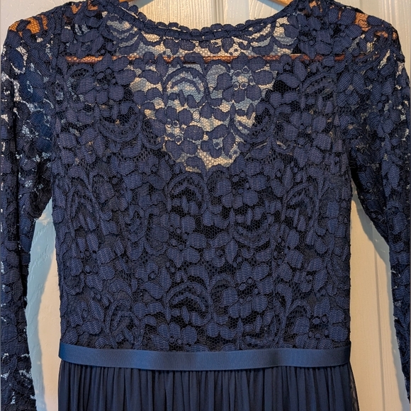 NWT David's Bridal Lace Mesh Navy Bridesmaid Dress 3/4 Sleeve Size 2 $38 - Picture 7 of 12